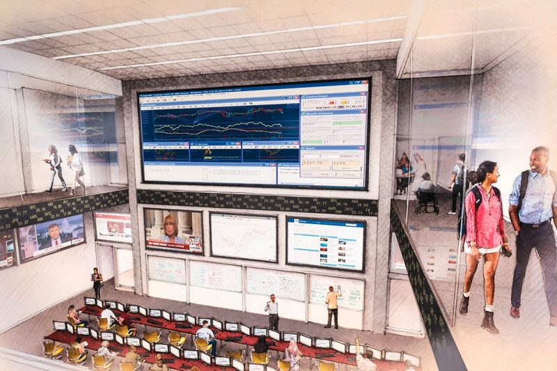 A rendering of the trading and analytics lab housed within GBAC.