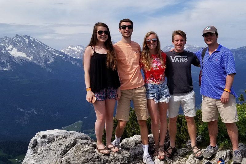 High in the German Alps: The group visited the Eagles Nest in Germany. From left: Kimberlee Grimes, Jaret Farrar, Leah Lilley, Bryce Yancey, Walker Smith. (Photo credit: Lance Matheson)
