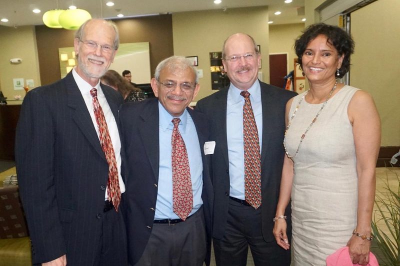 From left: Finance professors George Morgan and Raman Kumar with David Smith (Ph.D., FIN ’89) and his wife Shobha Chengalur-Smith (Ph.D., STAT ’89) (Photo courtesy of George Morgan and Raman Kumar)