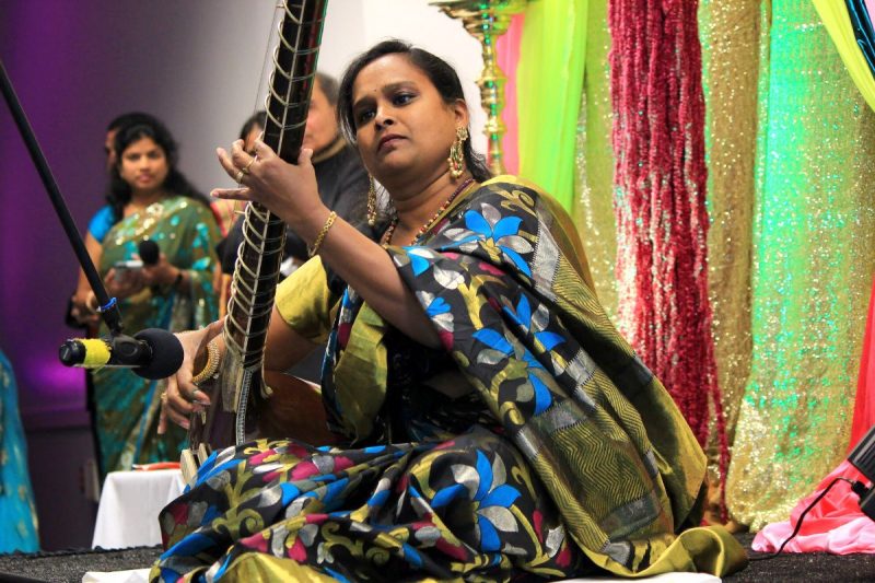 Madhuri Sankuri, wife of an MBA student, plays the sitar at the International Festival of Light, organized by hospitality and tourism management master’s students.