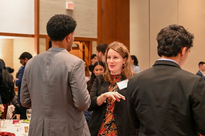 Engagement among students and Pamplin College of Business corporate partners flourished during the annual spring inclusion dinner. Photo by A’me Dalton for Virginia Tech.