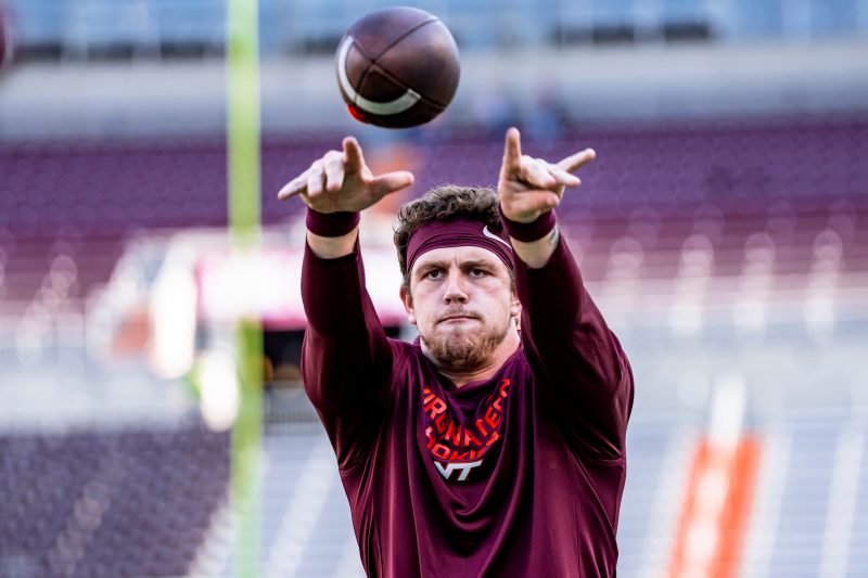 Drew Doyle warming up before a football game
