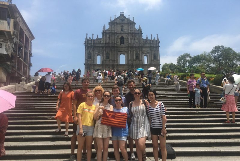 Pamplin's China study program last summer included a visit to the ruins of St. Paul’s in Macau.  The group of students, led by Pamplin study-abroad director Jennifer Clevenger and Virginia Tech alumnus Alex  Smith, who was their guide from the Chinese Language Institute, pose on the steps leading up to the facade of the landmark.