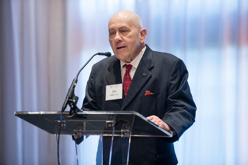 Jim Hatch MACCT ’72 is the interim chair of the PCLE. Pictured here speaking at the May 2018 University Awards Dinner.